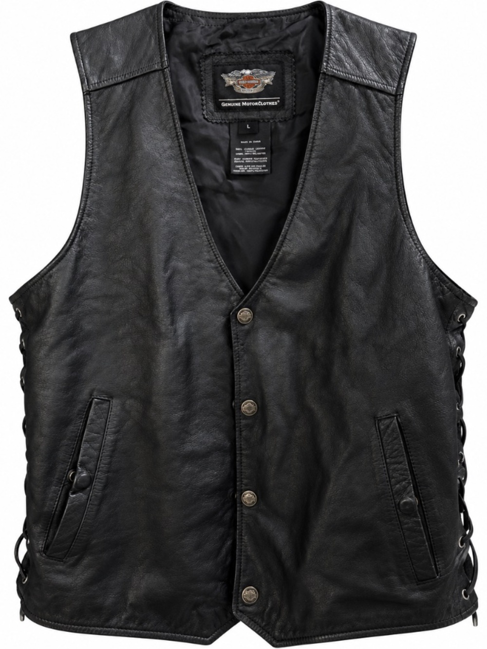 Harley Davidson Men's L Genuine Cowhide Leather Motorcycle Biker Vest